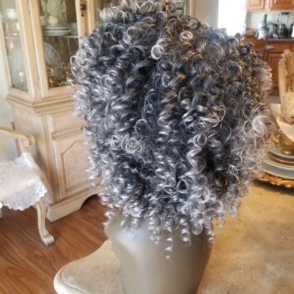 READY to Ship Today- Gray Black Afro Big Curly Full Wig!! Salt Pepper Gray Kinky Curly 4C Hair Lace Front Wig - Etsy main image 2